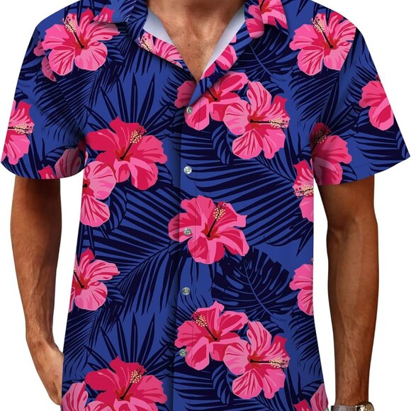 Hawaiian Shirt for Men, Tropical Shirts Casual Summer Button Down Short Sleeve F